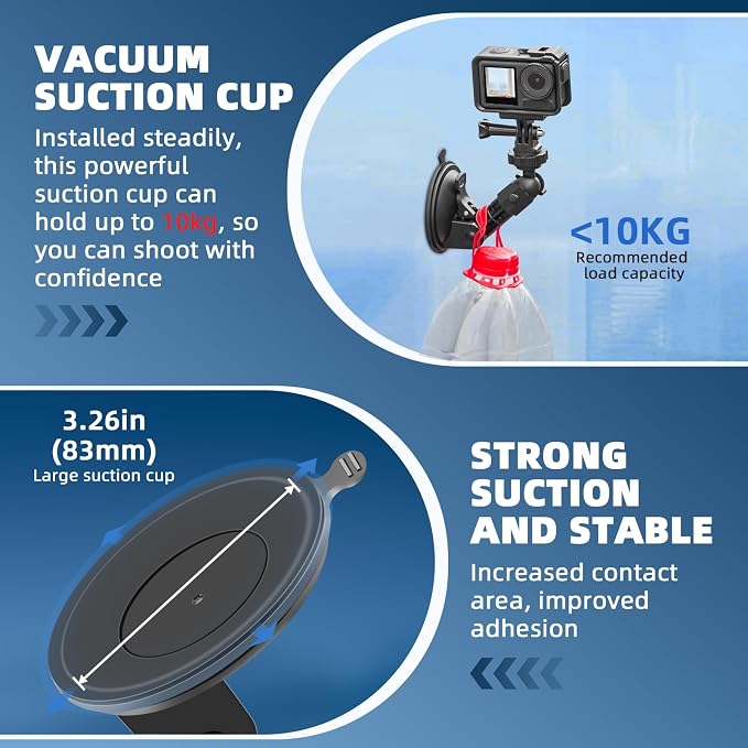 BRDRC Pocket 3 4 Suction Cup Mount, for Xtra Muse Car Windshield Window Dash Holder Kit with Expansion Adapter for Insta360 X4 X5 Go 3S for GoPro Max Hero Pocket 3 4 Action 6 5 Pro Nano Accessories - Image 2