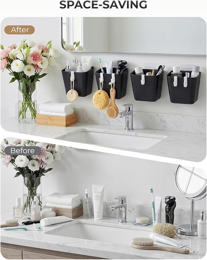 4 Pack Rolling Cart Accessories, Black Craft Cart Cup Holder and 6 Hooks for Utility Carts, Adhesive Kitchen Cabinet Door Storage, Space-Saving Wall Mount Organizer for Bathroom, Office, Makeup - Image 8