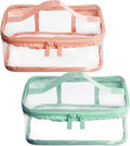 2 Pack Portable Clear Makeup Bag Zipper Waterproof Cosmetics Bag Transparent Storage Carry Pouch PVC Zippered Toiletry Bag Organizers With Handle for Vacation Travel Bathroom (Pink,Green) by Wobe