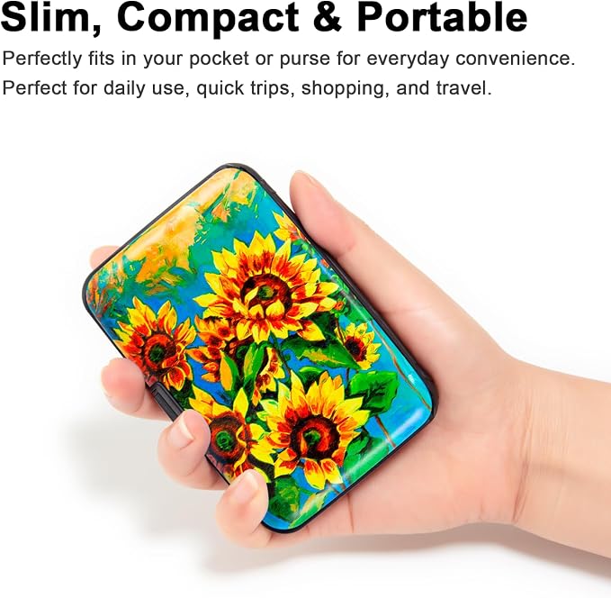 Credit Card Holder, Metal Card Wallet RFID Blocking Mini Slim Aluminum Business Hard Card Case for Women Men (Sunflowers) - Image 2