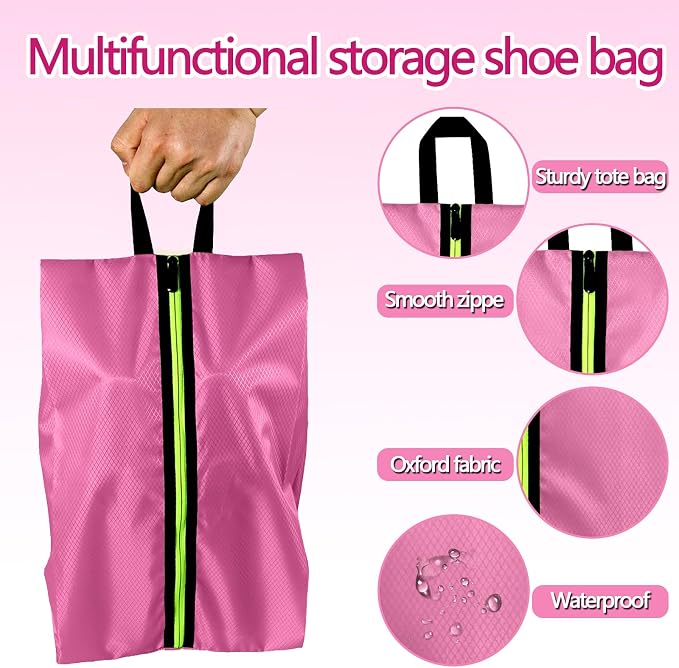 Shoe Bags for Travel, Large Capacity Oxford Fabric 3 Pack Pink | Waterproof Dustproof Design, Fits Men Women Shoes Up to Size 14, Gym Trips Closet Storage, Durable Zipper Handle - Image 2