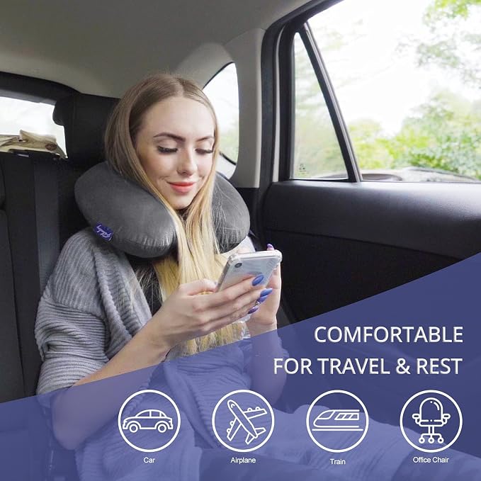 Travel Pillow Memory Foam for Airplanes - Neck Pillow for Traveling, Car, Home, Flight Pillow for Sleeping with Attachable Snap Strap Soft Washable Cover, Provide Head Neck Support Rest, Dark Gray - Image 3