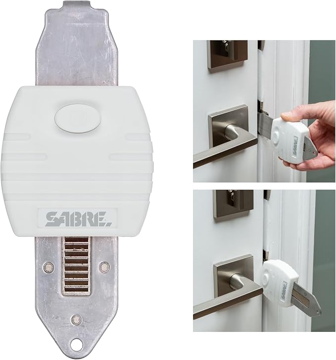 SABRE Portable Door Lock, Durable Metal Construction, Lightweight and Compact, Quick No-Tool Installation, Fits Most Inward-Swinging Hinged Doors, Requires 1/8 Inch Gap, For Houses, Apartments, Condos - Image 2