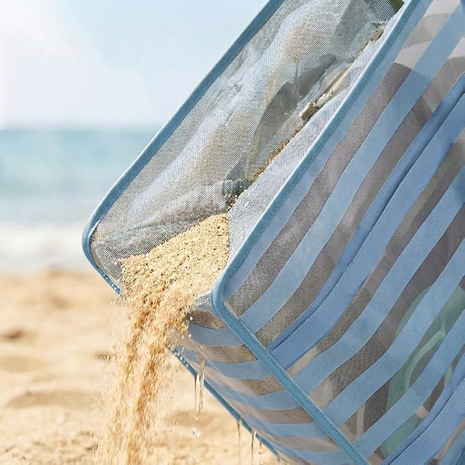 MOMINSIDE Beach Bags for Women Mesh Beach Bag - Large Grocery & Beach Tote Bag with Zipper, 2 Insulated Pocket, Hat & Towel Clips, Foldable Swim Bag Pool bag for Toys, Towels & Vacation Essentials - Image 8