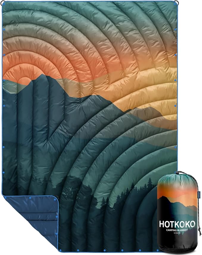 Puffy Camping Blanket,Large Camp Blanket Outdoor Camping Quilt Waterproof | Lightweight Printed Warm Packable Down Alternative Blanket for Camping,Traveling, Stadium, Hiking, Picnics by hotkoko