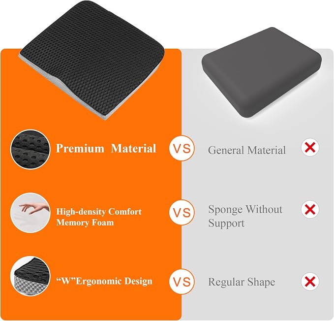 kingphenix Memory Foam Car Seat Cushion for Driving Comfort and Office Use | Coccyx and Lower Back Pressure Relief, Seat Cushion for Car, Truck, SUV, Long Drives and Office Chair, 4D Mesh Classic Black - Image 8