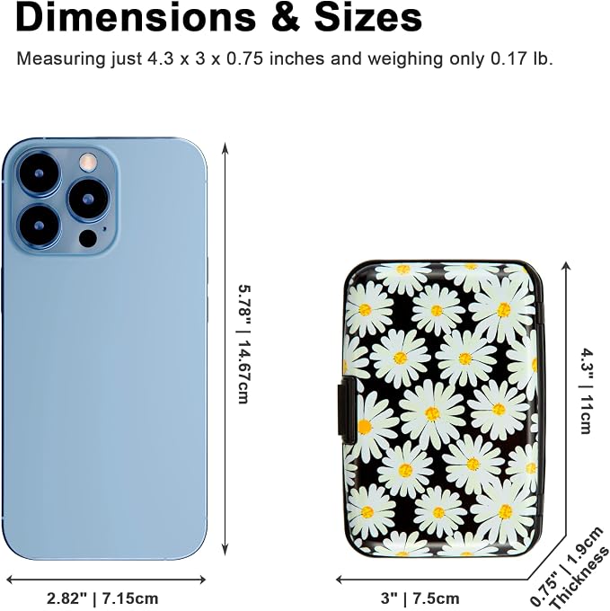 Credit Card Holder, Metal Card Wallet RFID Blocking Mini Slim Aluminum Business Hard Card Case for Women Men (Daisy) - Image 5