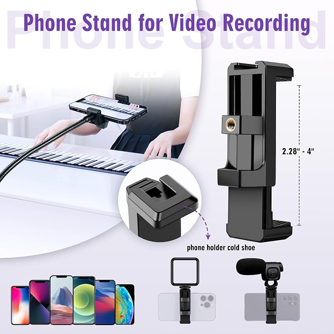 80" Phone Tripod, Selfie Stick, Aluminum Cellphone Tripod Stand | for Video Photo Vlog, Travel Tripods with Gooseneck Remote Phone Holder, Compatible with iPhone Android Smartphone - Image 7
