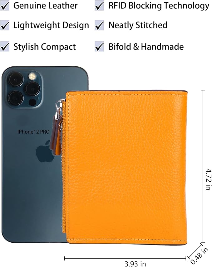 Women's RFID Blocking Leather Small Compact Bi-fold Zipper Pocket Wallet Card Case Purse with id Window - Image 4