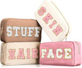 Preppy Makeup Bags Chenille Letter Stuff Bag Nylon Cosmetic Pouch Cases with Zipper for Women Travel Toiletry(Multi Colors,Classic,4 Pcs) by Cunno