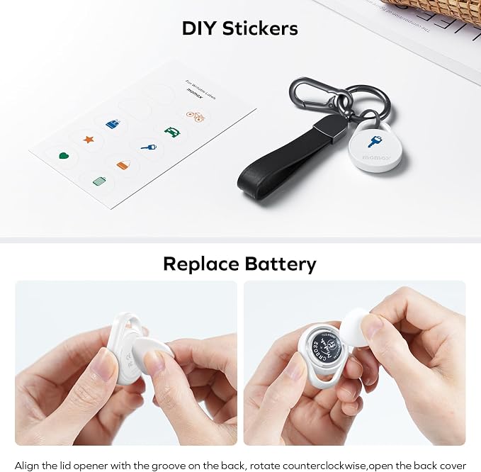 MOMAX Pinpop Lite Key Finder & Luggage Tracker Smart Tag for Keys, Bags, Wallets & Pets, Works with Apple Find My (iOS 18+ Only), Global Search Supported, with Custom Stickers, White, 1 Pack - Image 6