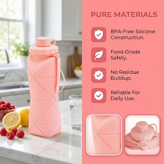 Collapsible Water Bottles 20oz (600ml), BPA-Free Silicone Foldable Portable Lightweight Reusable Water Bottle with Leak-Proof Lid & Lanyard for Outdoor Travel Cycling Gym & Camping - Image 8