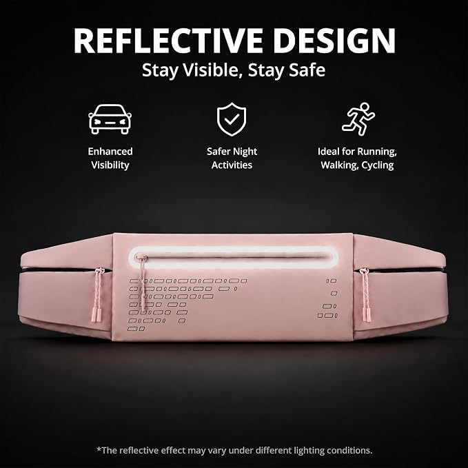 Running Belt Fanny Pack Men Women, Slim No-Bounce Waterproof Phone Holder | Adjustable Elastic Strap Fits 27-43" Hips, Detachable Race Bib Clips, Energy Gel & Sunglasses Loops, 3 IPX4 Pockets - Image 8