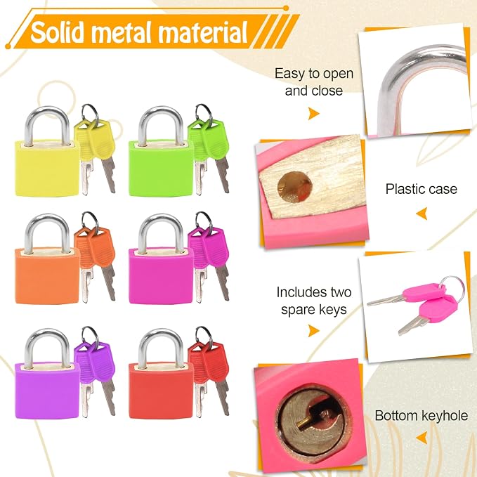 Bonsicoky 10 Pack Suitcase Locks with Keys, Multicolor Padlocks, for Boxes | Metal Luggage Padlocks, Mini Keyed Padlocks, For Suitcase, Backpack, Boxes, Travel Bags, Locker - Image 3