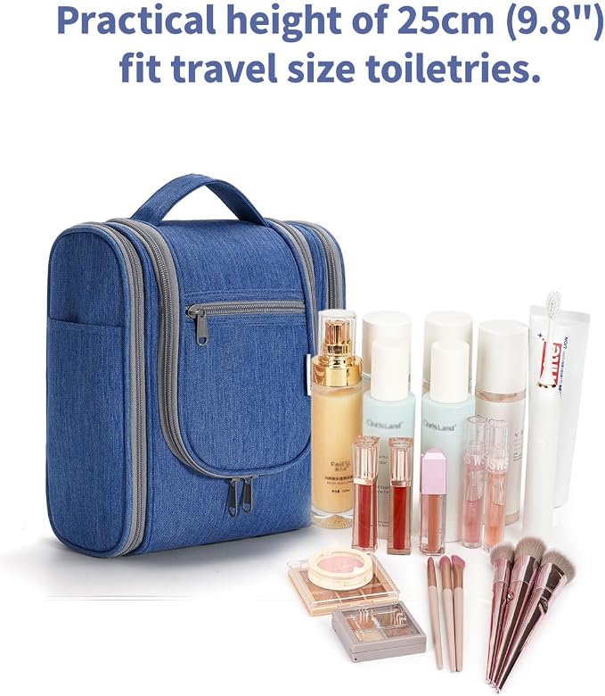 Narwey Small Hanging Travel Toiletry Bag Cosmetic Make up Organizer for Women and Men (Medium, Navy Blue) - Image 4