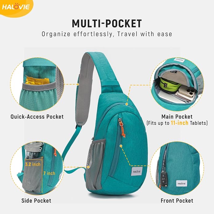 HALOVIE Anti Theft Crossbody Sling Bag RFID Travel Sling Backpack Lightweight Hiking Shoulder Chest Bag for Walking Work - Image 3