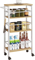 IBUYKE Slim Rolling Storage Cart, Kitchen Cart Utility Shelving UTMJ065R | 4-Tier, with Lockable Wheels,Handle&6 Hooks, 7.9" wide,for Kitchen, Laundry, Bathroom, Rustic Brown by IBUYKE