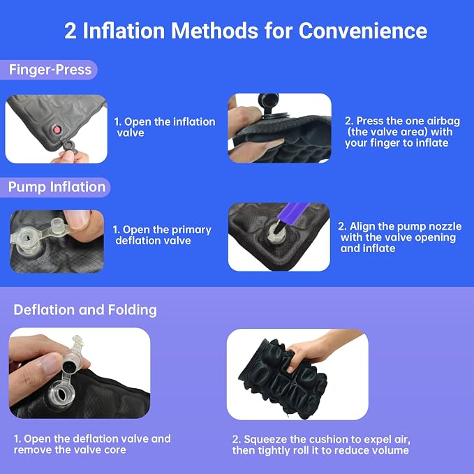 JNHEST Travel Seat Cushion, Without Pump Inflatable Seat Cushion for Long Flights, Press Design Air Portable Seat Travel Cushion, 49 Airbags for Car,Office,Stadium,Ergonomically Pressure Relief. - Image 5