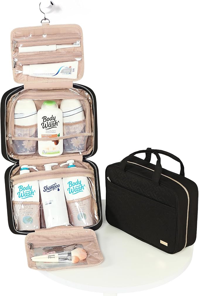NISHEL Travel Toiletry Bag for women, Portable Hanging Organizer for Family-Sized Shampoo, Conditioner, Brushes Set, Makeup Accessories, Extra Large Size, Black | for FamilySized Shampoo, Conditioner, Brushes Set, makeup Accessories, Extra Large Size, ... - Image 5