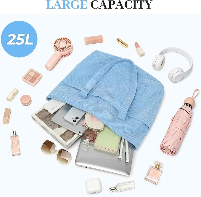 Large Canvas Tote Bag for Women, Beach Bag with Zipper, Utility Tote Bag with 3 Front Pockets, Weekender Pool Bag - Image 3