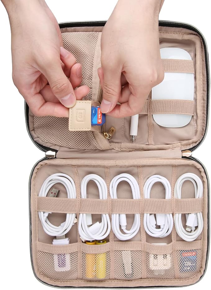 BAGSMART Electronics Organizer Travel Case, Travel Cable Organizer Bag for Travel Essentials & Accessories for Women, Cord Organizer for Phone, SD Card, Grey - Image 2