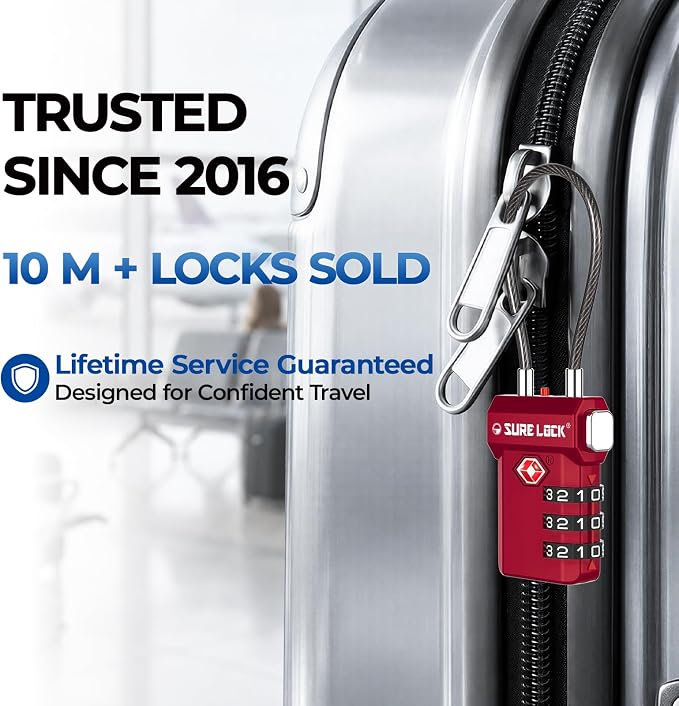 SURE LOCK TSA Approved Luggage Locks with Open Alert Indicator, 3 Digit Combination Cable Travel Lock for Suitcase, Backpack, Gym Locker, Toolbox, Carry On & Travel Bag - Image 5