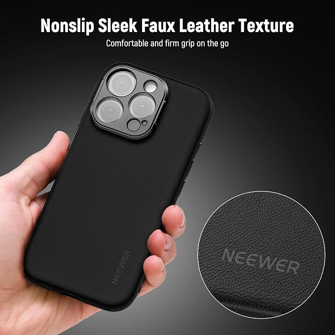 NEEWER Phone Case for 16 Pro, TPU/PC Protective Heavy Duty Case with 17mm Lens Mounts, 67mm Thread Filter Adapter, Nonslip Faux Leather, Compatible with iPhone 16 Pro MagSafe, PA083 Black - Image 7