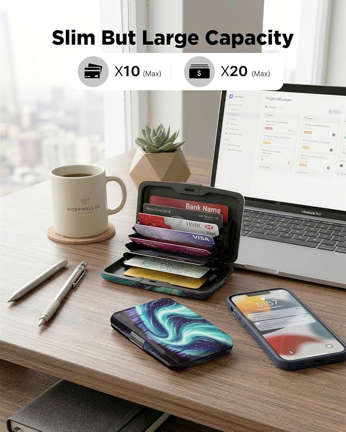 Maicican RFID Blocking Aluminum Credit Card Holder | Slim Metal Wallet for Women & Men, Business Card Case for Travel, Fits Front Pocket, Card holder wallet - Aurora - Image 5