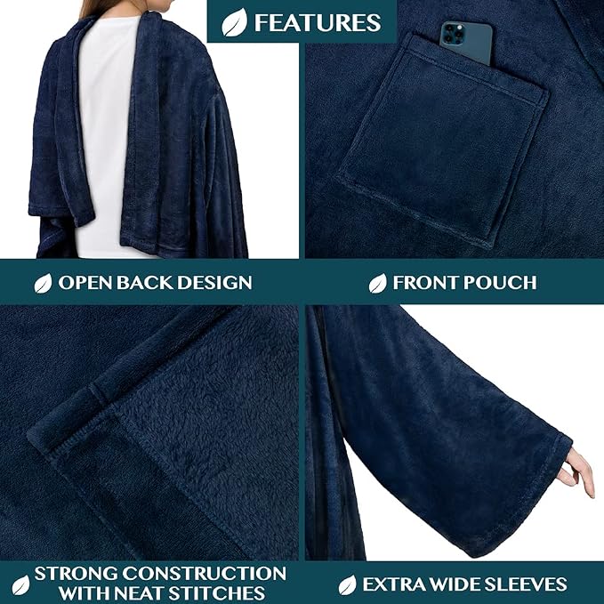 PAVILIA Wearable Blanket with Sleeves for Adult Women Men, Cozy Fleece Warm Wrap Throw with Arms, Gifts for Christmas, Wife - Image 3