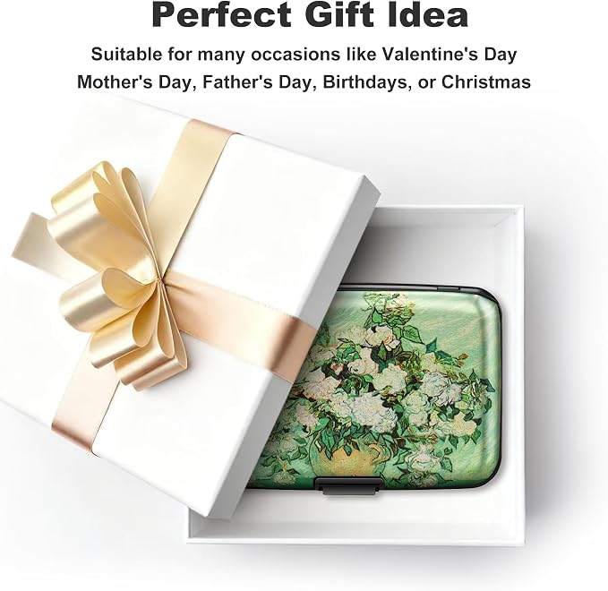 Mini RFID Aluminum Wallet Credit Cards Holder Business Card Case Metal ID Case for Men Women(Vase Rose) - Image 7