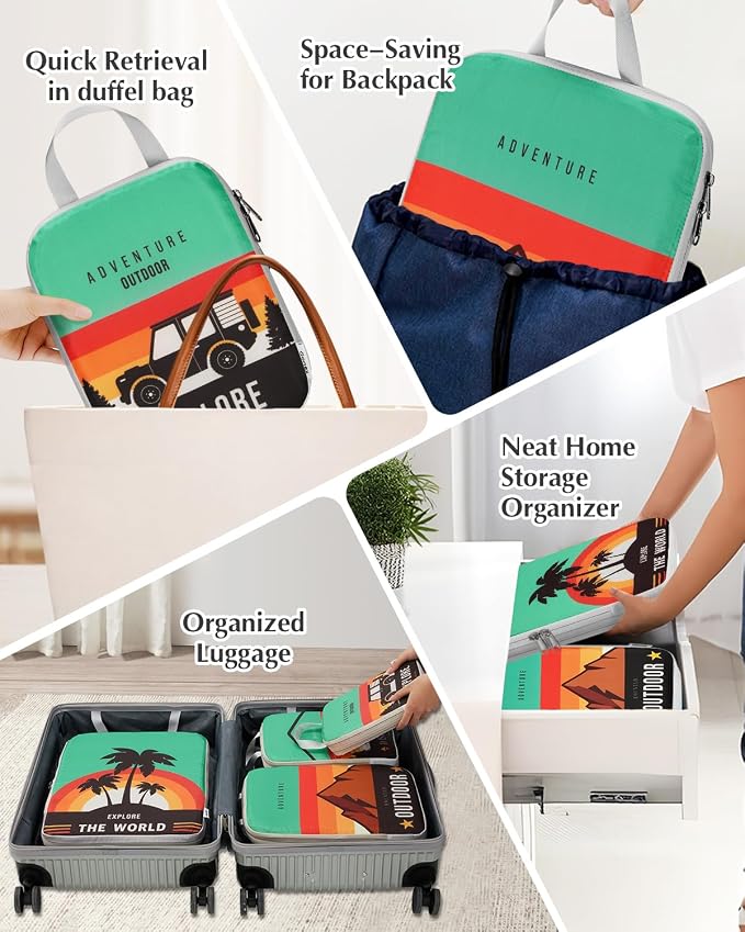 Gonex 6-Piece Compression Packing Cubes with Shoe & Laundry Bags | Unique Printed Design, Ripstop Fabric, Double-Zip Compression, Carry-On Friendly, Lightweight - Image 8