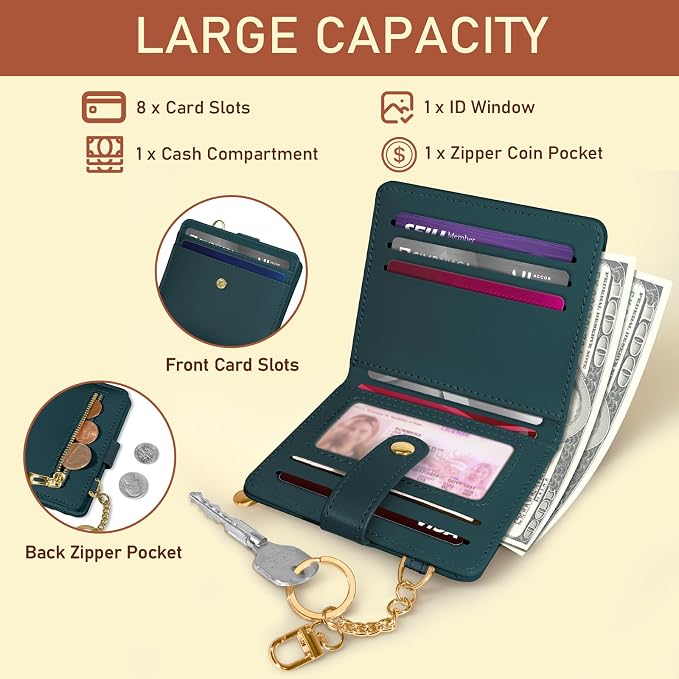 Jogjam Lake Blue Small Women Wallet, Rfid Slim Compact Credit Card Holder | PU Leather Bifold Cash Zipper Coin Pocket ID Window, for Female Ladies Teen Girls Girly Gifts - Image 4