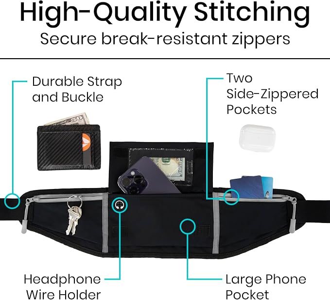 Vive Running Belt Fanny Pack for Women, Men, Kids, Adults, Jogging | Workouts- Waterproof Runners Reflective Waist Pack Bag with Phone Holder - for Fitness, Exercise, Gym, Hiking, Travel - Image 2