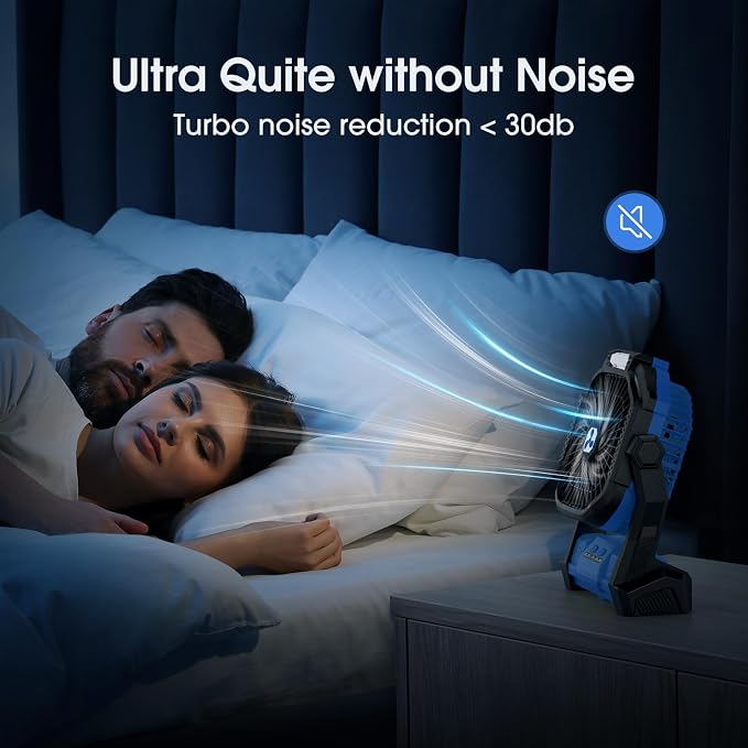 Portable Fan Rechargeable 20000mAh Cordless Battery Powered Camping Fan | with LED Lantern, Small Table Fan, USB Battery Operated Fans for Travel Bedroom Home Camping Tent Office Beach Desk Blue - Image 5
