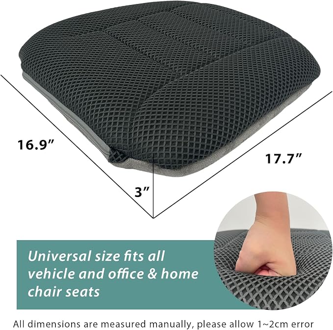 17.7"L×16.9"W ×3"H Car Booster Seat Cushion Raise Height for Short People | AEROiVi Breathable 3D Air Mesh Booster Seat Cushion Non-Slip Bottom Car Seat Pad with Truck Cars SUV Quick Drying Washable - Image 2