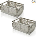 2 Pack Mini Foldable Small Plastic Baskets for Organizing and Storage，Collapsible Storage Crates,Mini Bins for Home Kitchen Bedroom Bathroom Office (Grey, Extra Large 16x11x6) by Daixers
