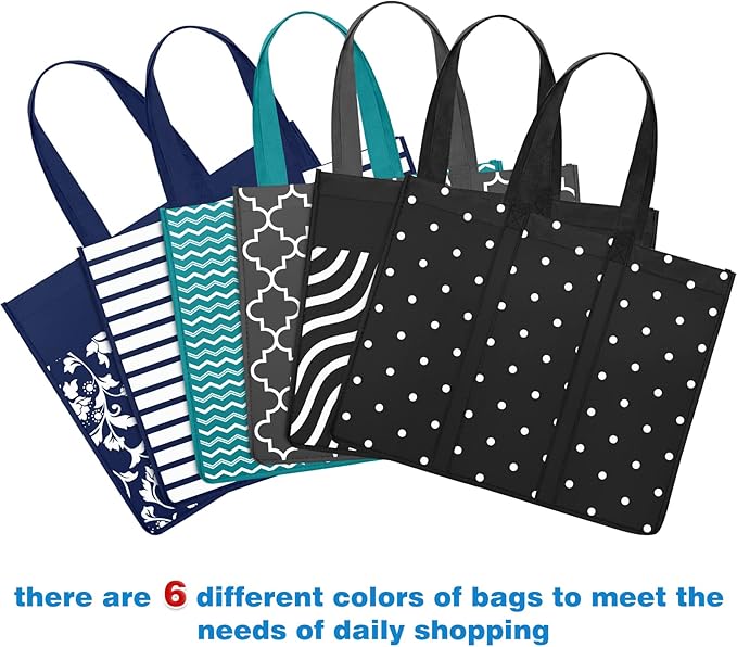 6 Pack Reusable Grocery Bags Waterproof Tote Bags for Shopping Groceries | 35L Large Capacity, Heavy-Duty, Waterproof, Lightweight, Foldable Tote with Sturdy Handles, Polka Dot Design - Image 6