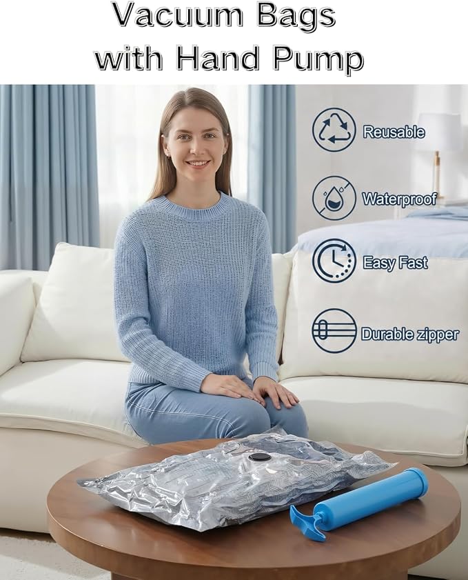 Travel Vacuum Bags with Hand Pump, 6-Pack | 80% Space Saver Bags for Clothes,Portable Compression Packing Seal for Luggage & Suitcase,Reusable,Perfect for Travel & Home - Image 6
