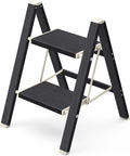Mayi Plus 2 Step Stool Foldable, Aluminum, Lightweight Step Ladder | Extra-wide anti-slip folding steps with 330 lbs, for home,kitchen,office,outdoor,Ebony woodgrain by MAYIPLUS