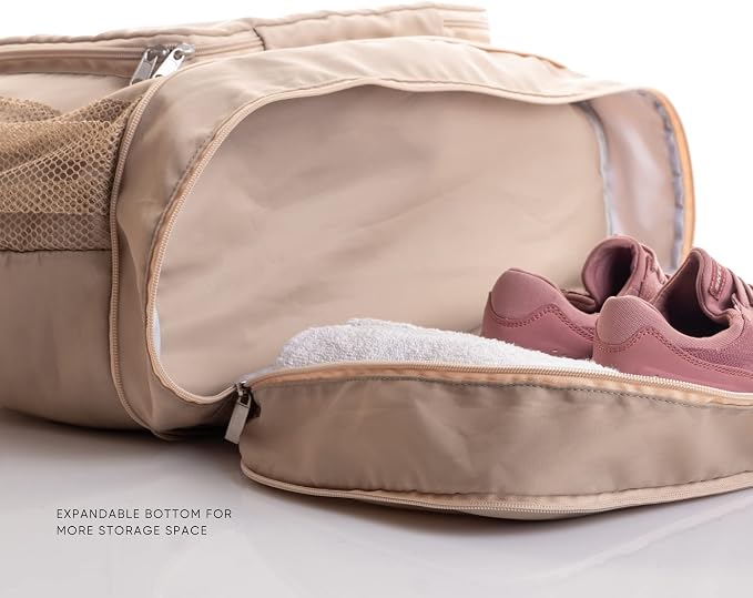 Large Travel Bag - Foldable & Expandable Carry-On Bag with Shoe Compartment, Water Bottle Pocket, Luggage Sleeve, Cosmetic Case - Image 6