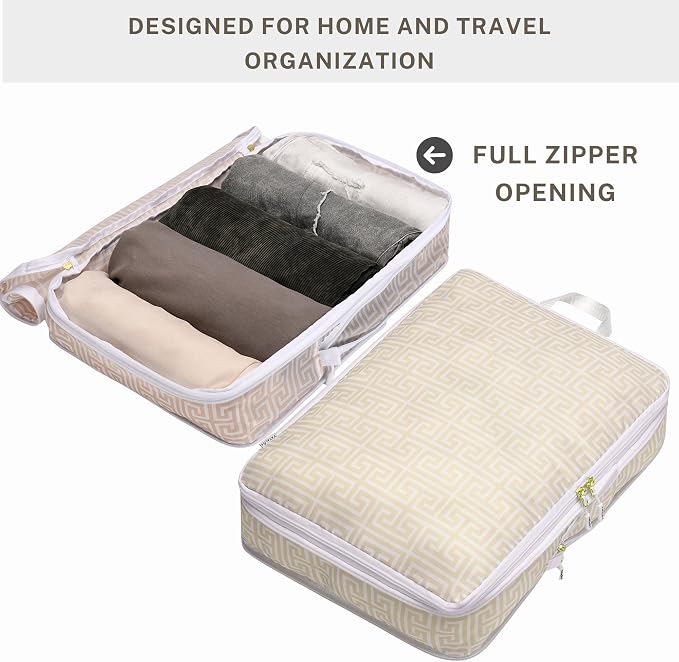 Extra Large Compression Packing Cubes for Checked Luggage, Lightweight Suitcase Organizers & Space Saver Bags - Travel Cubes for Packing - Travel Essentials - 2 Piece Set, X-Large - Beige Boho - Image 4