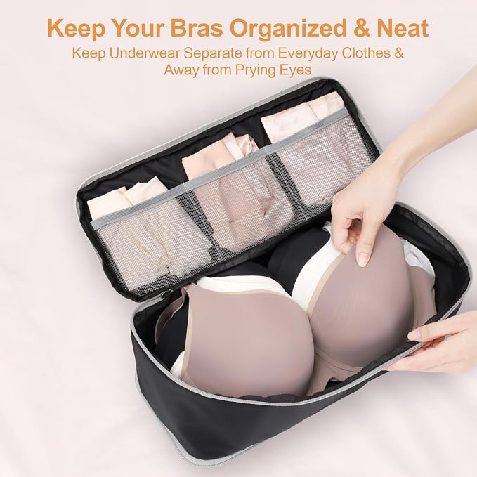 Cambond Travel Underwear Organizer Bag - Bra Organizers for Luggage | Fits A to 36D, 4-in-1 Soft Double Layer, Compression Zip Design, Expandable Compartments Keep Clothes Sorted, Luggage Tidy - Image 7