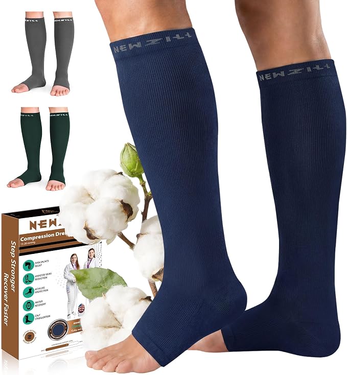 NEWZILL Compression Socks for Women & Men Circulation 20 mmHg, Graduated Open Toe, Cotton Compression Socks for Nurses by NEWZILL