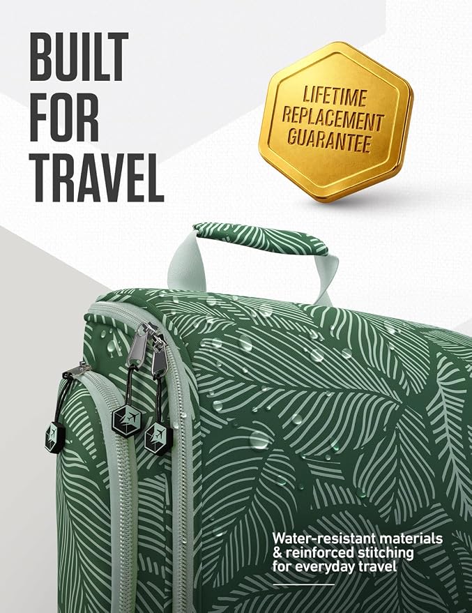 VENTURE 4TH Hanging Travel Toiletry Bag, 17 Compartments - Green Leaves | Hangs on rails, hooks or doors; stands upright too. Removable TSA pouch. Water-resistant 900D Nylon, reinforced stitching. - Image 7