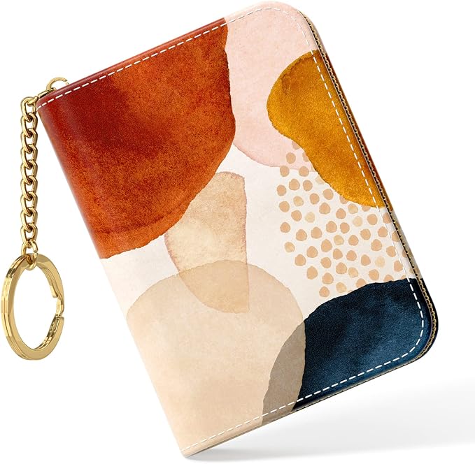 Nipichsha Credit Card Holder, Small RFID Card Wallet for Women, Slim Leather Card Holder Wallet, Credit Card Wallet Organizer, Pocket Business Card Case with Zipper & Keychain, Simple Abstract Art | Leather Card Holder Wallet, Credit Card Wallet Organi... by Nipichsha