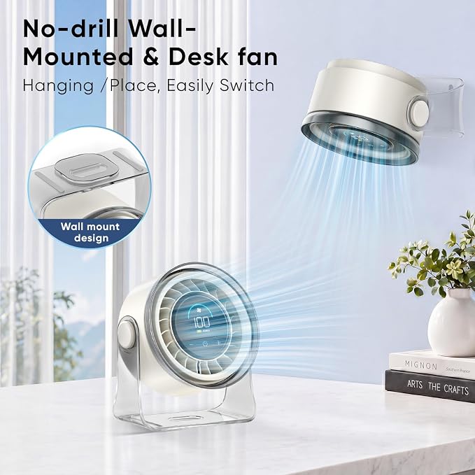 Portable Desk Fan,Quiet Fan for Bedroom,Portable Fan withTurbo Airflow,Fans with 100 Speeds Digital Display, 360° Tilt,Rechargeable Battery Powered Fan,Small Fan for Home, Office, Kitchen (White) - Image 4