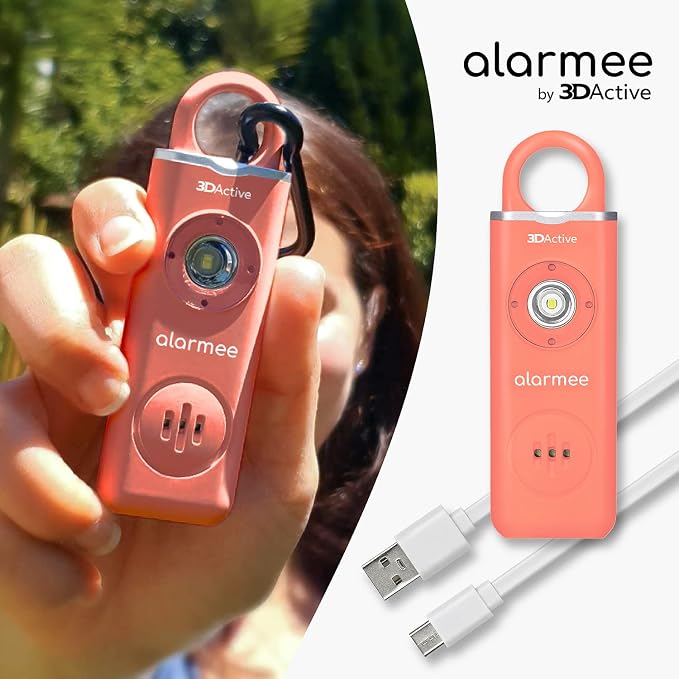 3DActive Alarmee Personal Safety Alarm for Women Kids Teens & Seniors 130dB Loud Emergency Alarm Rechargeable Self Defense Device with LED Light Portable Keychain for Travel & Night Safety - Coral - Image 3