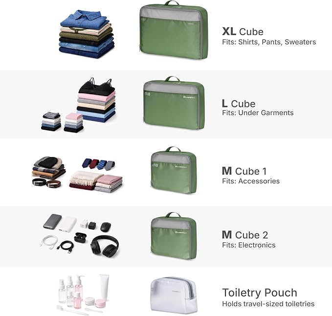 Traveler's Choice Cloverland Packing Cubes, 5-Piece Set, Sage Green - Image 5