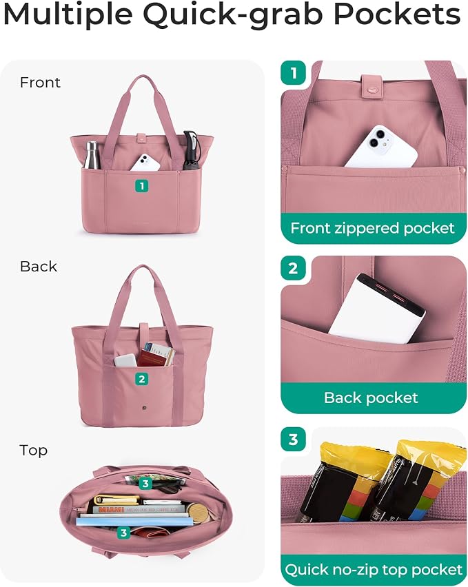 BAGSMART Tote Bag for Women, Foldable Tote Bag With Zipper Travel Shoulder Bag Handbag for Work - Image 5
