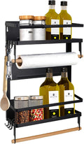 Jolitac Magnetic Fridge Spice Rack- Space Saving Organizer Black Shelf on Refrigerator, Kitchen Paper Towel Holder, Foldable Design (Black-Large) by Jolitac